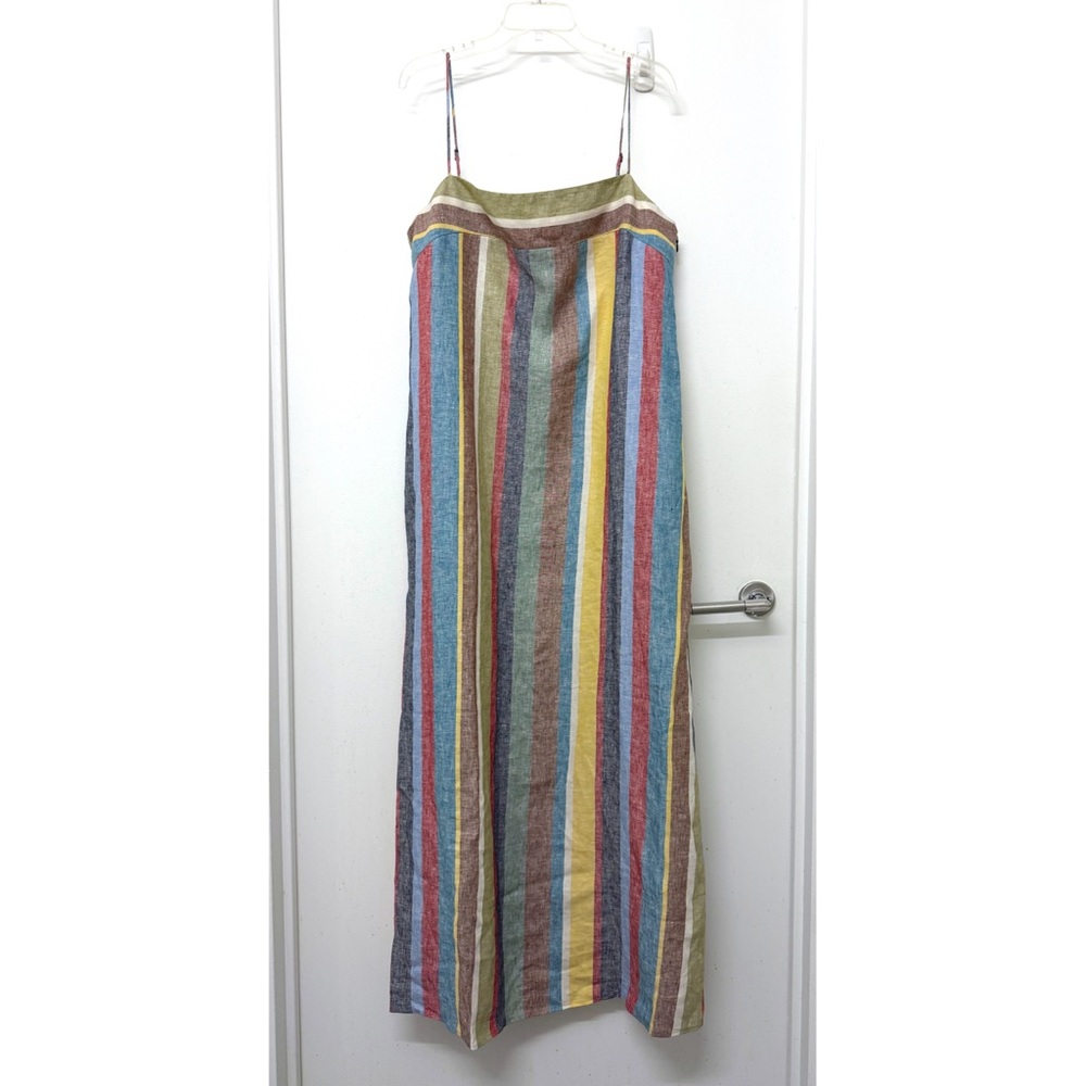 NWT Staud Laura Linen Maxi Dress Market Stripe Colorful Rainbow Sundress XL - Picture 2 of 12